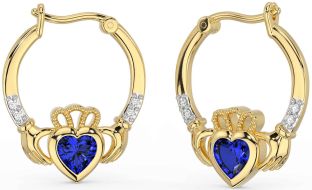 Diamond Sapphire Gold Silver Claddagh Hoop Earrings