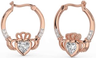 Diamond Rose Gold Claddagh Hoop Earrings