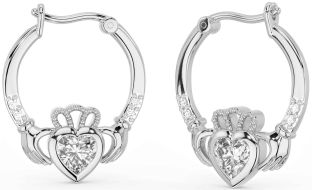 Diamond Silver Claddagh Hoop Earrings