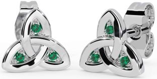 Emerald White Gold Celtic Trinity Knot Stud Earrings