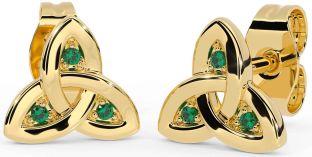 Emerald Gold Celtic Trinity Knot Stud Earrings