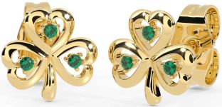 Emerald Gold Silver Shamrock Stud Earrings