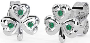 Emerald Silver Shamrock Stud Earrings