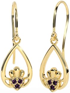 Alexandrite Gold Silver Claddagh Dangle Earrings
