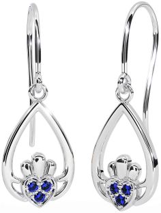 Sapphire Silver Claddagh Dangle Earrings