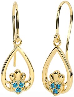 Topaz Gold Claddagh Dangle Earrings