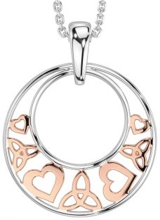 Rose Gold Silver Celtic Trinity Knot Heart Necklace
