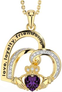 Diamond Alexandrite Gold Silver Celtic Claddagh Heart Irish "Love, Loyalty, & Friendship" Necklace