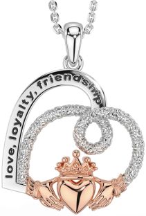 White Rose Gold Celtic Claddagh Heart Necklace