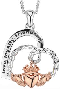 White Rose Gold Celtic Claddagh Heart Necklace