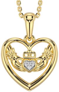 Diamond Gold Silver Claddagh Heart Necklace