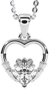 Diamond Silver Claddagh Heart Necklace