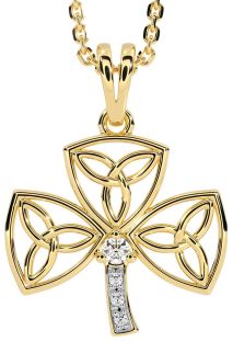 Diamond Gold Shamrock Trinity Knot Necklace