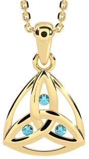 Aquamarine Gold Silver Celtic Trinity Knot Necklace