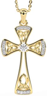 Diamond Gold Silver Celtic Cross Necklace