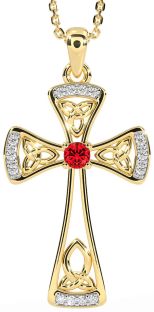 Diamond Ruby Gold Silver Celtic Cross Necklace