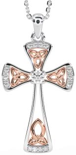 Diamond White Rose Gold Celtic Cross Necklace