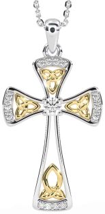 Diamond White Yellow Gold Celtic Cross Necklace