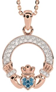Diamond Topaz Rose Gold Claddagh Necklace