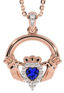 Diamond Sapphire Rose Gold Claddagh Necklace