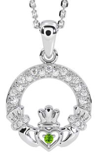 Diamond Peridot Silver Claddagh Necklace