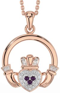 Diamond Alexandrite Rose Gold Claddagh Necklace