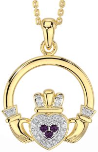 Diamond Alexandrite Gold Claddagh Necklace