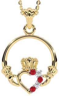 Diamond Ruby Gold Silver Claddagh Necklace