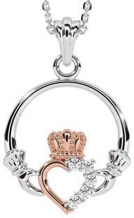Diamond White Rose Gold Claddagh Necklace