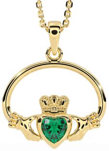 Emerald Gold Silver Claddagh Necklace