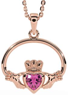 Pink Tourmaline Rose Gold Claddagh Necklace