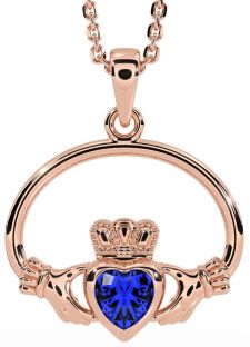 Sapphire Rose Gold Claddagh Necklace