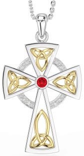 Diamond Ruby Gold Silver Celtic Cross Necklace