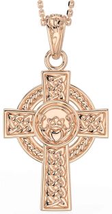 Rose Gold Silver Celtic Cross Claddagh Necklace