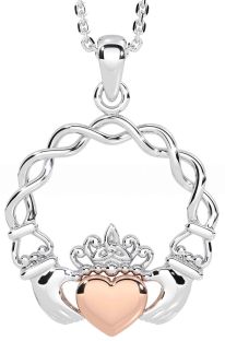 White Rose Gold Celtic Claddagh Necklace