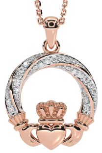 Diamond Rose Gold Claddagh Necklace
