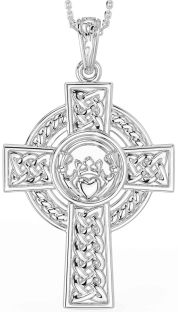 White Gold Celtic Cross Claddagh Necklace
