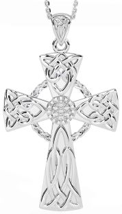Large Diamond Silver Celtic Cross Necklace