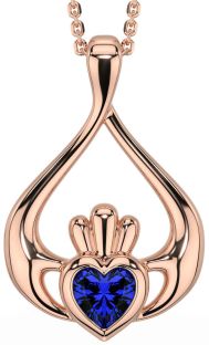Sapphire Rose Gold Claddagh Necklace