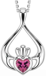 Pink Tourmaline Silver Claddagh Necklace