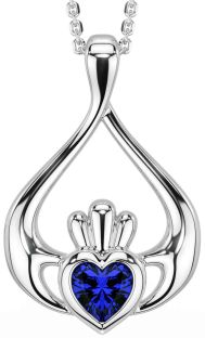 Sapphire White Gold Claddagh Necklace