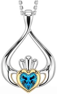 Topaz White Yellow Gold Claddagh Necklace