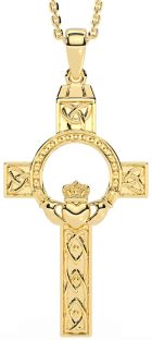 Gold Silver Claddagh Trinity Knot Celtic Cross Necklace