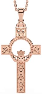 Rose Gold Claddagh Trinity Knot Celtic Cross Necklace