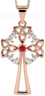Diamond Ruby Rose Gold Silver Celtic Cross Trinity Knot Necklace
