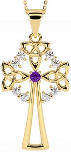 Diamond Amethyst Gold Silver Celtic Cross Trinity Knot Necklace