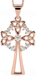 Diamond Rose Gold Celtic Cross Trinity Knot Necklace