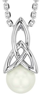 White Gold Celtic Trinity Knot Pearl Necklace