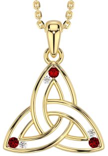 Diamond Garnet Gold Silver Celtic Trinity Knot Necklace