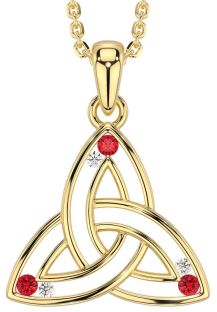 Diamond Ruby Gold Silver Celtic Trinity Knot Necklace